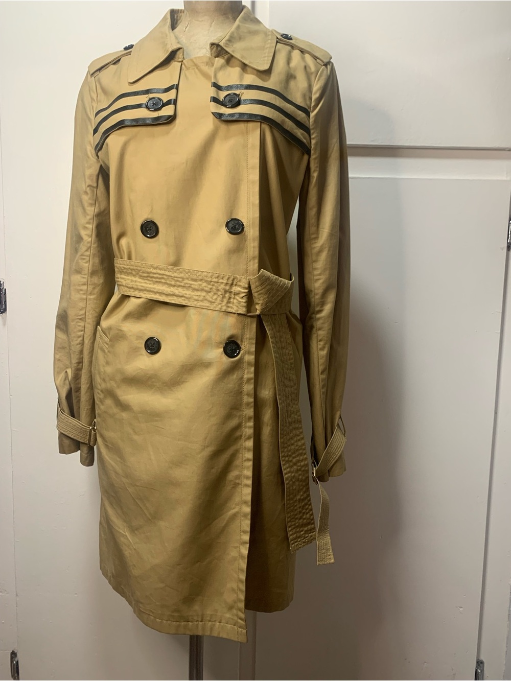 Jean Paul Gaultier Double-Breasted Tan Trench Coat with Black Trim